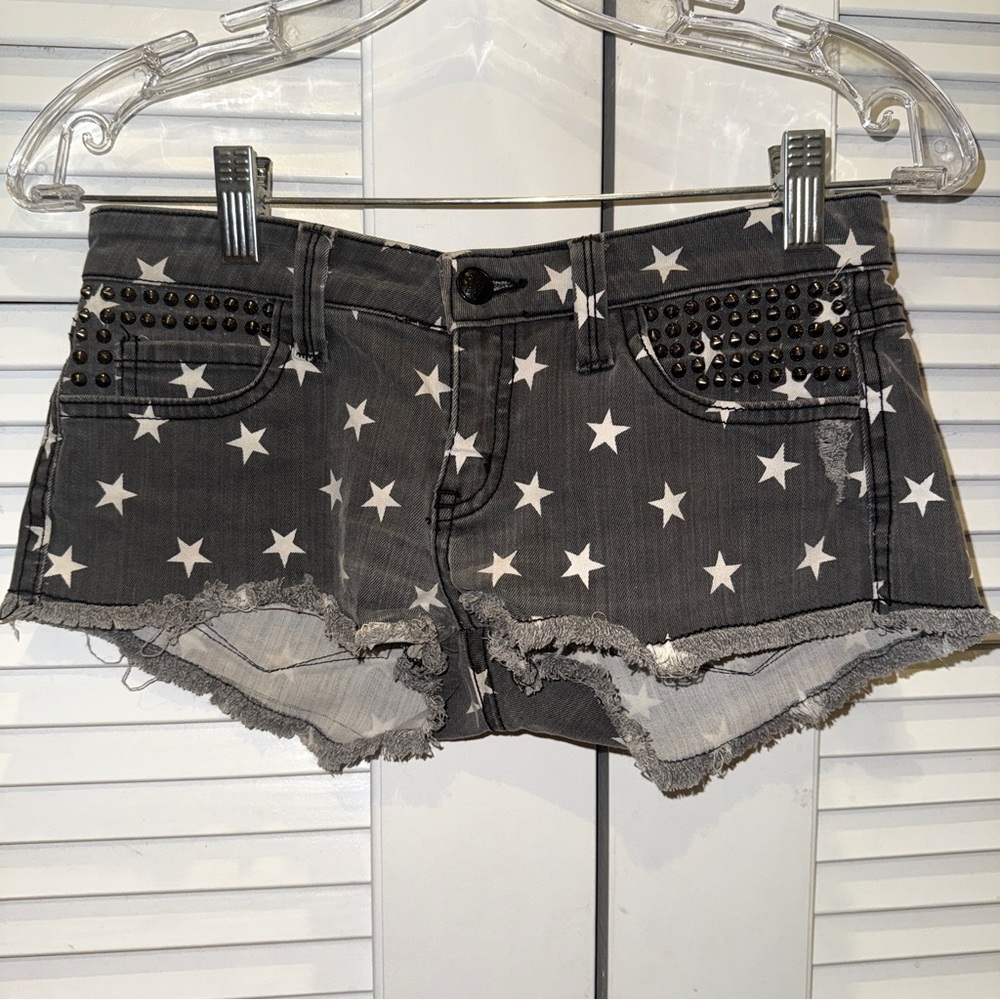 Relist - Frankie B Studded Star Print Gray Denim Shorts